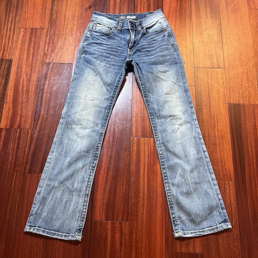 BKE Jeans Mens 26s 25x27 Blue Light Wash Aiden Bootleg Faded Distressed AVP21118